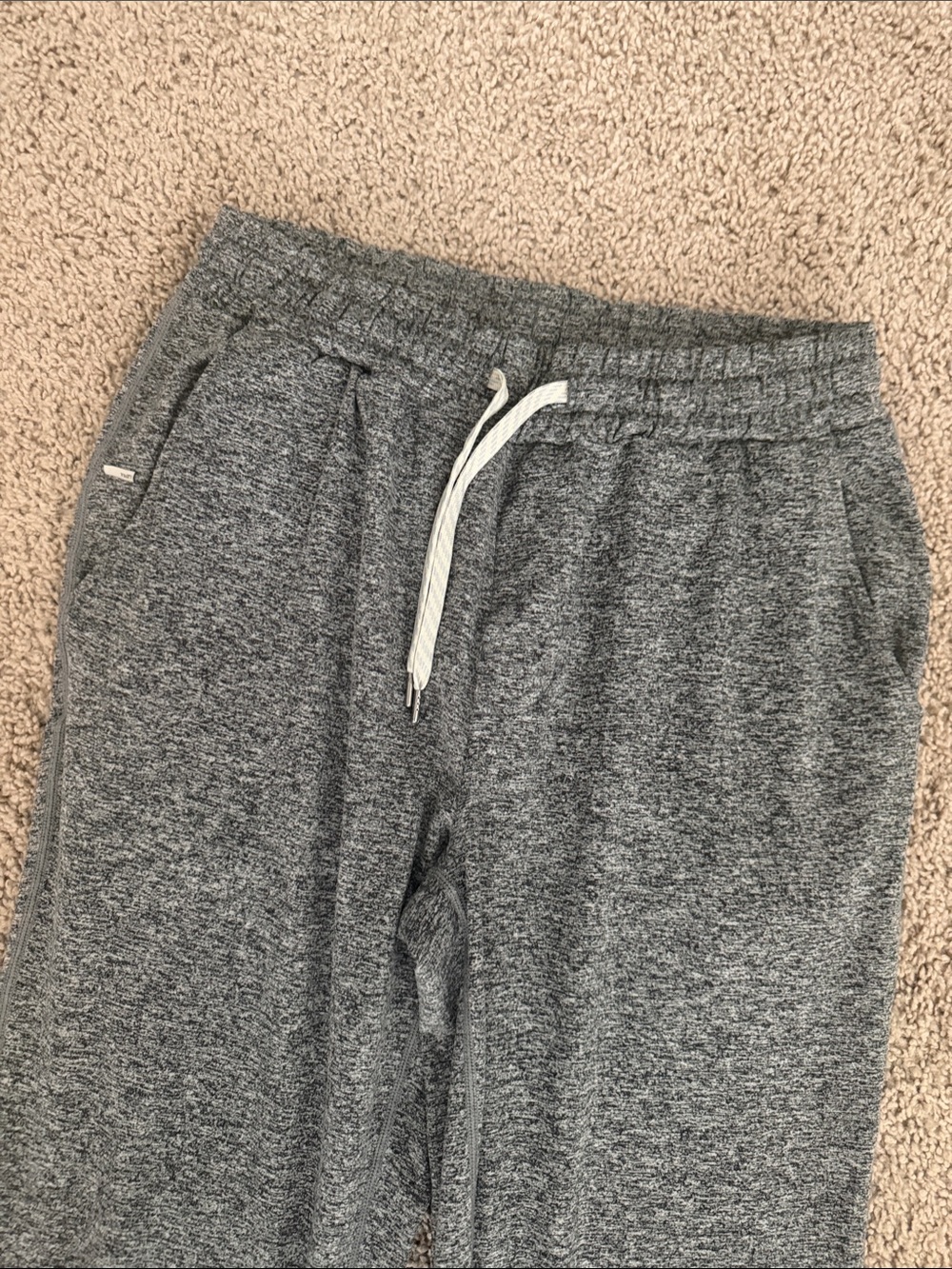 Vuori Heather Gray Tech Jogger with White Drawstring